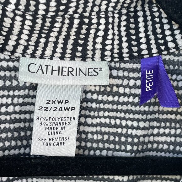 Catherines Womens Petite Plus 2XWP Black White Tunic Top Zip Front 3/4 Sleeve - Picture 3 of 8